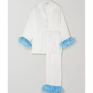 Sleeper Pajamas White with blue feather sleeves